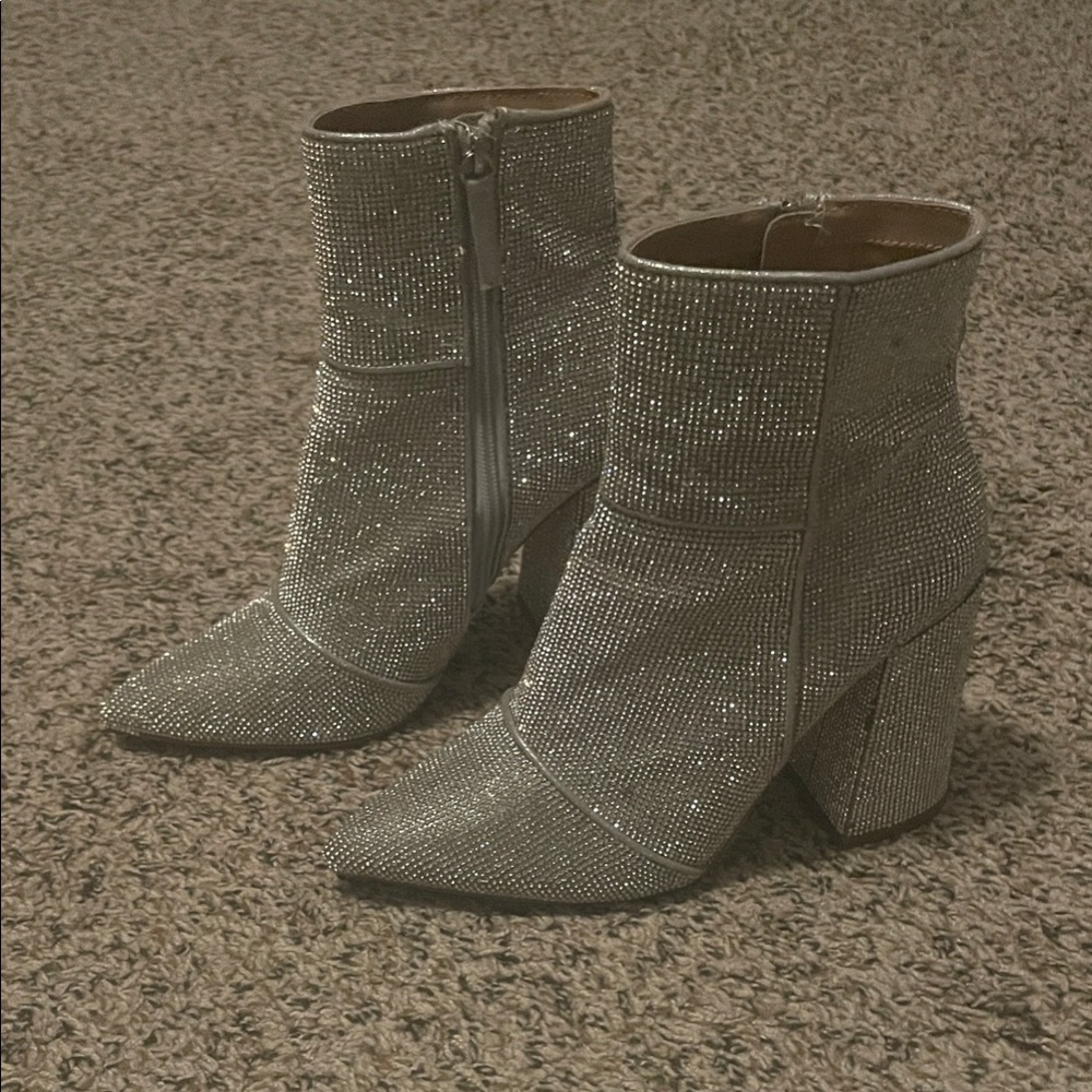 Steve Madden Glittering Silver Ankle Booties